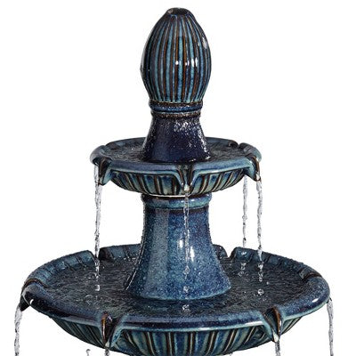  Formentera 46" High Large Italian Indoor Outdoor Decor Teal Blue Ceramic Floor Fountain With Light LED 3-Tier Outside Garden Patio