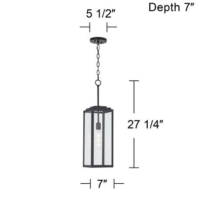  John Timberland Modern Outdoor Hanging Light Fixture Mystic Black 27 1/4" Clear Glass Panel For Exterior Barn Deck House Porch Patio Outside Garage