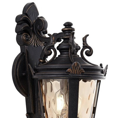  John Timberland Casa Marseille Rustic Outdoor Wall Light Fixture Valencia Bronze Scroll 21 3/4" Champagne Hammered Glass For Post Exterior Barn Deck