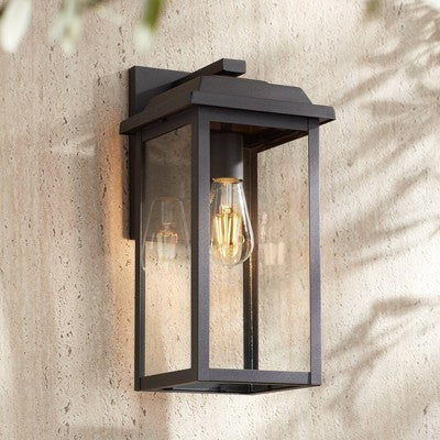  John Timberland Eastcrest Modern Outdoor Wall Light Fixture Textured Black 15 1/4" Clear Glass Panels For Post Exterior Barn Deck House Porch Yard