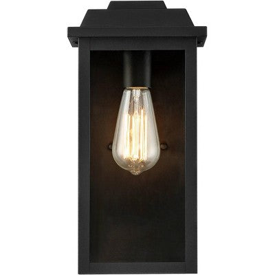  John Timberland Eastcrest Modern Outdoor Wall Light Fixtures Set Of 2 Textured Black Metal 14" Clear Glass For Post Exterior Barn Deck House