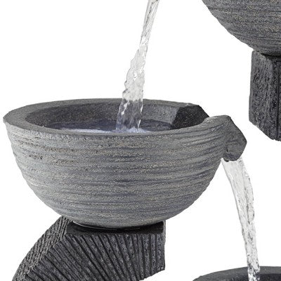  John Timberland Three Cup Modern Japanese Cascading Outdoor Floor Water Fountain With LED Light 31 1/2" For Yard Garden Patio Home Deck Porch Exterior