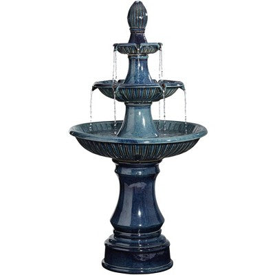 Formentera 46" High Large Italian Indoor Outdoor Decor Teal Blue Ceramic Floor Fountain With Light LED 3-Tier Outside Garden Patio