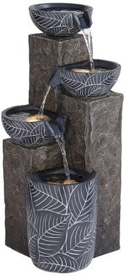  John Timberland Bali Rustic 4-Tier Cascading Bowls Outdoor Floor Water Fountain With LED Light 32 3/4" For Yard Garden Patio Home Deck