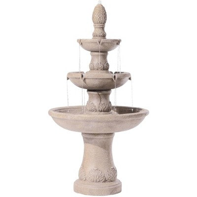  Domanico 57" High Large Italian Indoor Outdoor Decor Sand Stone Floor Fountain Waterfall 3-Tier Outside Garden Patio Yard Backyard