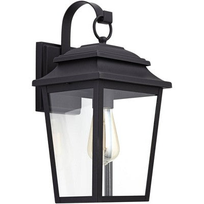  John Timberland Bellis Verde Modern Outdoor Wall Light Fixtures Set Of 2 Textured Black Lantern Frame 15 1/4" Clear Glass For Post Exterior