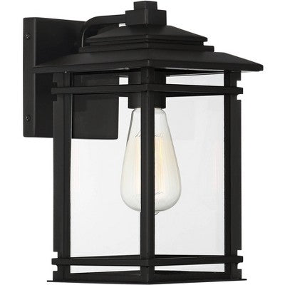  John Timberland North House Mission Outdoor Wall Light Fixture Matte Black Metal 12" Clear Glass Panels For Post Exterior Barn Deck House Porch Yard