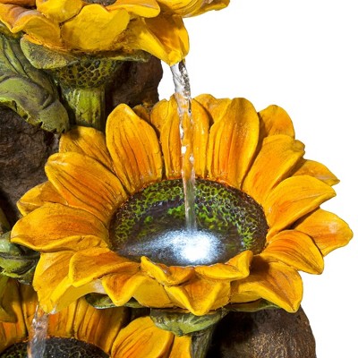  John Timberland Garden Fairy With Sunflowers Modern Cascading Outdoor Floor Water Fountain With LED Light 26" For Yard Garden Patio Home Deck Porch