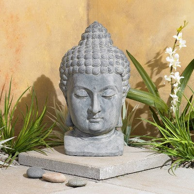  John Timberland Meditating Buddha Head Statue Sculpture Garden Decor Outdoor Front Porch Patio Yard Outside Home Gray Faux Stone 18 1/2" Tall
