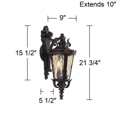  John Timberland Casa Marseille Rustic Outdoor Wall Light Fixture Valencia Bronze Scroll 21 3/4" Champagne Hammered Glass For Post Exterior Barn Deck