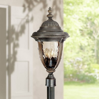  John Timberland Bellagio Rustic Farmhouse Outdoor Post Light Fixture Veranda Bronze 24 1/2" Champagne Hammered Glass For Exterior Barn Deck House Home