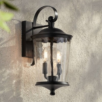  John Timberland Cirilla 17 1/2" High Modern Outdoor Wall Light Fixture Mount Porch House Exterior Weatherproof Matte Black Metal Clear Glass Shade