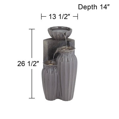  Three Bowls 26 1/2" High Large Modern Outdoor Decor Dark Gray Ceramic Floor Fountain With Light LED 3-Tier Outside Garden Patio Yard