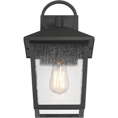  John Timberland Westmont 13 3/4" High Modern Outdoor Wall Light Fixture Mount Porch House Exterior Weatherproof Sand Black Aluminum Seeded Glass Shade