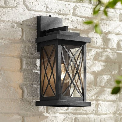  John Timberland Woodland Park Mission Outdoor Wall Light Fixtures Set Of 2 Black Metal Dusk To Dawn 15" Clear Glass For Post Exterior Barn Porch