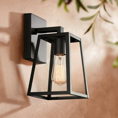  John Timberland Arrington Modern Outdoor Wall Lights Fixtures Set Of 2 Mystic Black 10 3/4" Clear Glass For Exterior Barn Deck House Porch Yard Patio