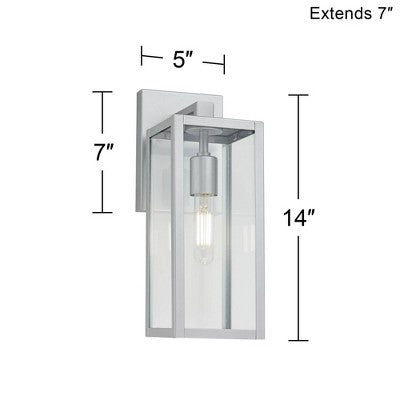  John Timberland Titan Modern Outdoor Wall Light Fixture Silver Metal Rectangular Frame 14" Clear Glass For Post Exterior Barn Deck House