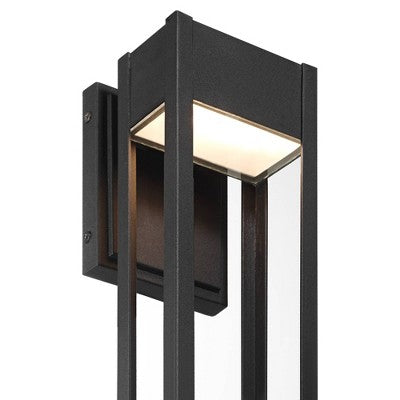  John Timberland Austin 16" High Modern Outdoor Wall Light Fixture Mount Porch House LED Bulb Weatherproof Sand Black Finish Aluminum Glass Shade