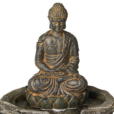  John Timberland Rustic Zen Buddha Outdoor Floor Water Fountain With Light LED 21" High Sitting For Yard Garden Patio Deck Home