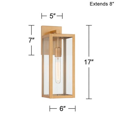  John Timberland Titan Modern Outdoor Wall Light Fixtures Set Of 2 Soft Gold Rectangular Frame 17" Clear Glass For Post Exterior Barn