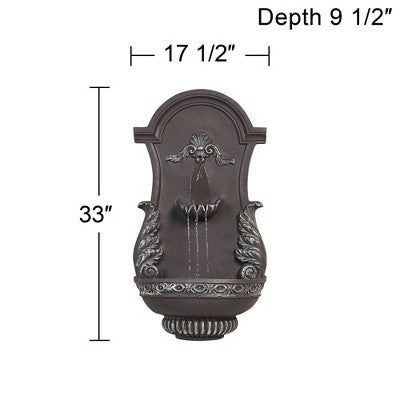  John Timberland Tivoli Grey Ornate Rustic Outdoor 2 Tier Outdoor Wall Water Fountain 33" For Yard Backyard Garden Patio Home Deck Porch House Exterior