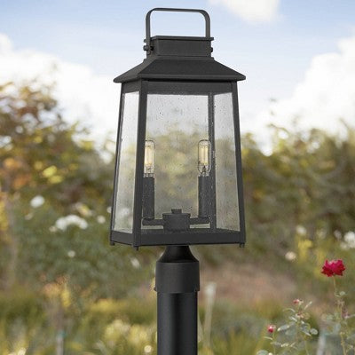 John Timberland Jubliee 20 1/4" High Modern Outdoor Post Light Fixture Pole Porch House Exterior 2-Light Weatherproof Black Metal Clear Glass Shade