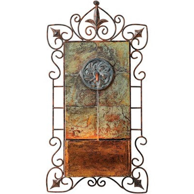  Ibizi 33" High Large Rustic Traditional Indoor Outdoor Decor Faux Stone Wall Fountain With Light LED Iron Scroll Outside Garden