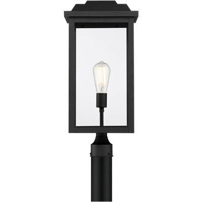  John Timberland Eastcrest Modern Outdoor Post Light Textured Black 22 1/2" Clear Glass Panels For Exterior Barn Deck House Porch Yard Patio Outside