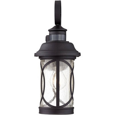  John Timberland Capistrano Mission Outdoor Wall Light Fixtures Set Of 2 Black Dusk To Dawn Motion Sensor 15 3/4" Clear Seeded Glass For Post Exterior