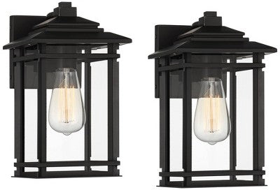  John Timberland North House Mission Outdoor Wall Light Fixtures Set Of 2 Matte Black 12" Clear Glass For Post Exterior Barn Deck House Porch