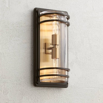  John Timberland Habitat Modern Outdoor Wall Light Fixture Bronze Warm Brass 16" Clear Glass For Post Exterior Barn Deck House Porch Yard Patio Home