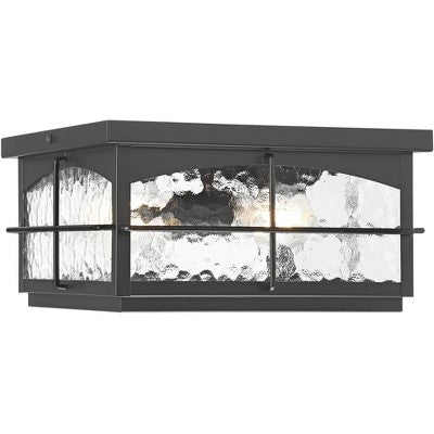  John Timberland Braylon 12" Wide Black And Hammered Glass Outdoor Ceiling Light
