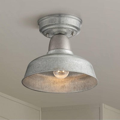  John Timberland Urban Barn Rustic Industrial Farmhouse Semi Flush Mount Outdoor Ceiling Light Galvanized Metal 8 3/4" For Post Exterior Barn Deck Yard