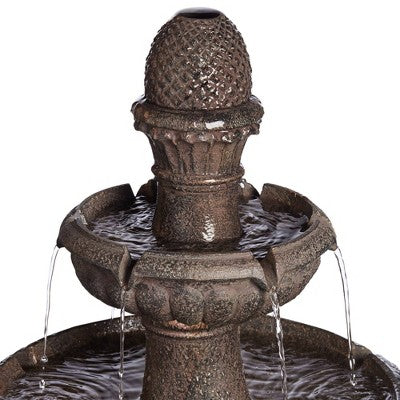  John Timberland Italian Style 3 Tier Outdoor Floor Water Fountain With Light LED 43" High Gray Faux Stone Garden Patio Backyard