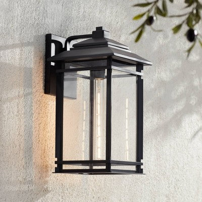  John Timberland North House Mission Outdoor Wall Light Fixture Matte Black Metal 19" Clear Glass For Post Exterior Barn Deck House Porch Yard Patio