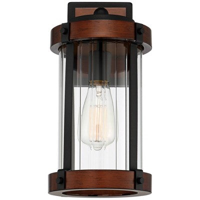  John Timberland Stan Industrial Outdoor Wall Light Fixtures Set Of 2 Dark Wood Black Metal 13 1/2" Clear Glass For Post Exterior Barn