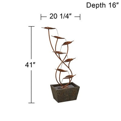  John Timberland Ashton Curved Leaves Modern Cascading Outdoor Floor Water Fountain 41" For Yard Garden Patio Home Deck Porch House Exterior Balcony