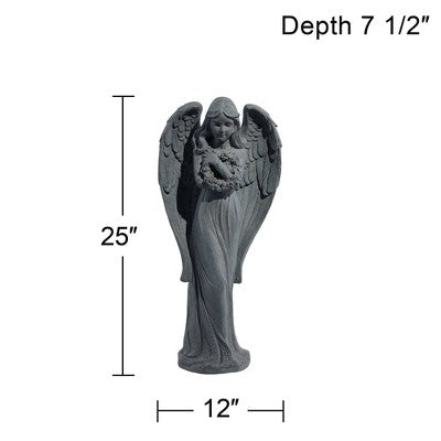  John Timberland Standing Angel Statue Sculpture English Decor Indoor Outdoor Garden Front Porch Patio Yard Outside Faux Greystone Ceramic 25" Tall