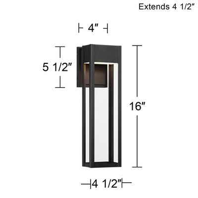  John Timberland Austin 16" High Modern Outdoor Wall Light Fixture Mount Porch House LED Bulb Weatherproof Sand Black Finish Aluminum Glass Shade