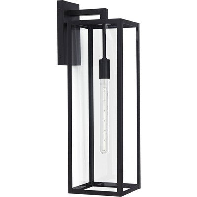  John Timberland Modern Industrial Outdoor Wall Light Fixture Mystic Black 27" Clear Glass Panels For Exterior Barn Deck House Porch Yard Patio Garage