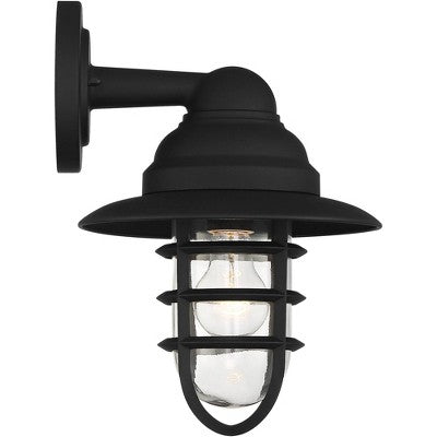  John Timberland Marlowe Rustic Industrial Outdoor Wall Light Fixtures Set Of 2 Black Hooded Cage 13" Clear Glass For Post Exterior Barn