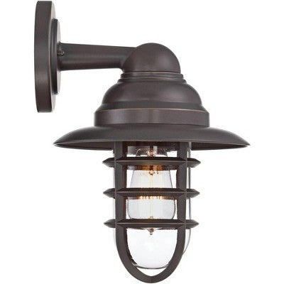  John Timberland Marlowe Industrial Outdoor Wall Light Fixture Galvanized Hooded Cage 13 1/4" Clear Glass For Post Exterior Barn Deck House Porch Yard