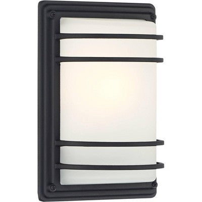  John Timberland Habitat Modern Industrial Outdoor Wall Light Fixtures Set Of 2 Black Metal 11" Frosted Glass For Post Exterior Barn Deck