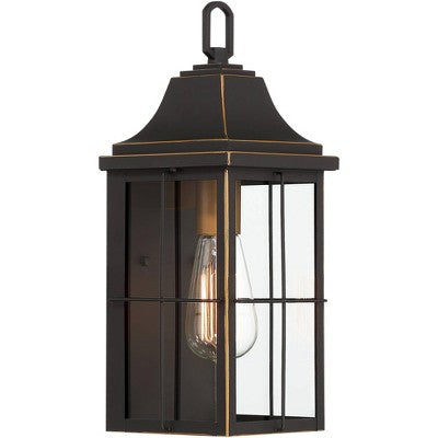  John Timberland Sunderland Rustic Mission Outdoor Wall Light Fixture Black Gold 15" Clear Glass For Post Exterior Barn Deck House Porch Yard Patio