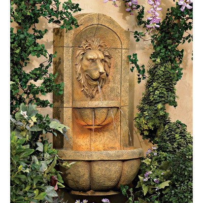  Royal Lion Head 29 1/2" High Large Italian Indoor Outdoor Decor Faux Stone Wall Fountain With Light LED Outside Garden Patio