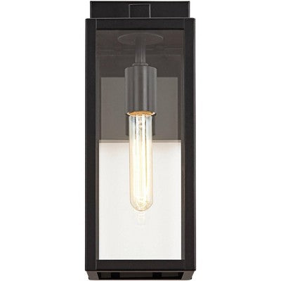  John Timberland Modern Outdoor Wall Light Fixture Mystic Black 14 1/4" Clear Glass Panel For Exterior Barn Deck House Porch Yard Patio Outside Garage
