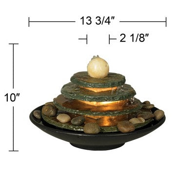  John Timberland Pyramid Rustic Zen 4 Tier Pyramid Indoor Tabletop Water Fountain With Light 10" For Table Office Desk Bedroom Living Room Relaxation