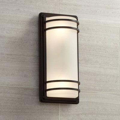  John Timberland Habitat Modern Outdoor Wall Light Fixture Rubbed Bronze 16" Opal Etched Glass For Post Exterior Barn Deck House Porch Yard Patio Home