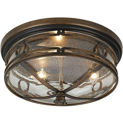  John Timberland Beverly Drive Rustic Flush Mount Outdoor Ceiling Light Bronze 7" Clear Seedy Glass For Post Exterior Barn Deck House Porch Yard Patio