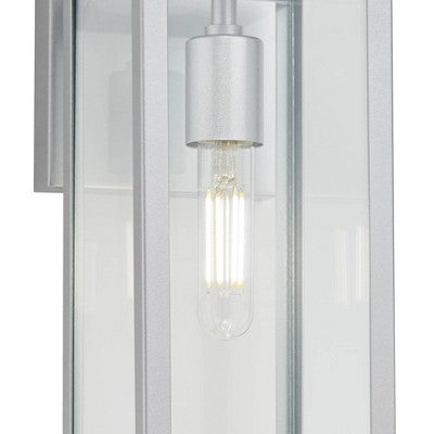  John Timberland Titan Modern Outdoor Wall Light Fixture Silver Metal Rectangular Frame 14" Clear Glass For Post Exterior Barn Deck House